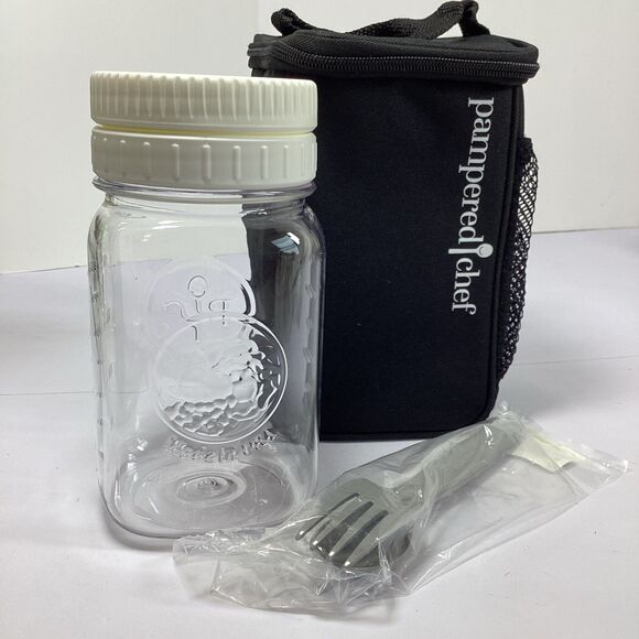 Pampered Chef Make And Take Set Mason Jar Fork Spoon Insulated Lunch Bag - Picture 1 of 16